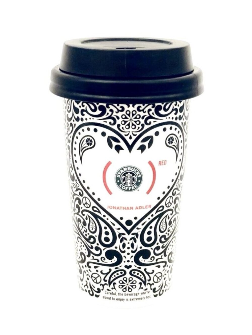 Starbucks Jonathan Adler 2010 Ceramic Travel Tumbler Mug Paisley Red Heart 12oz